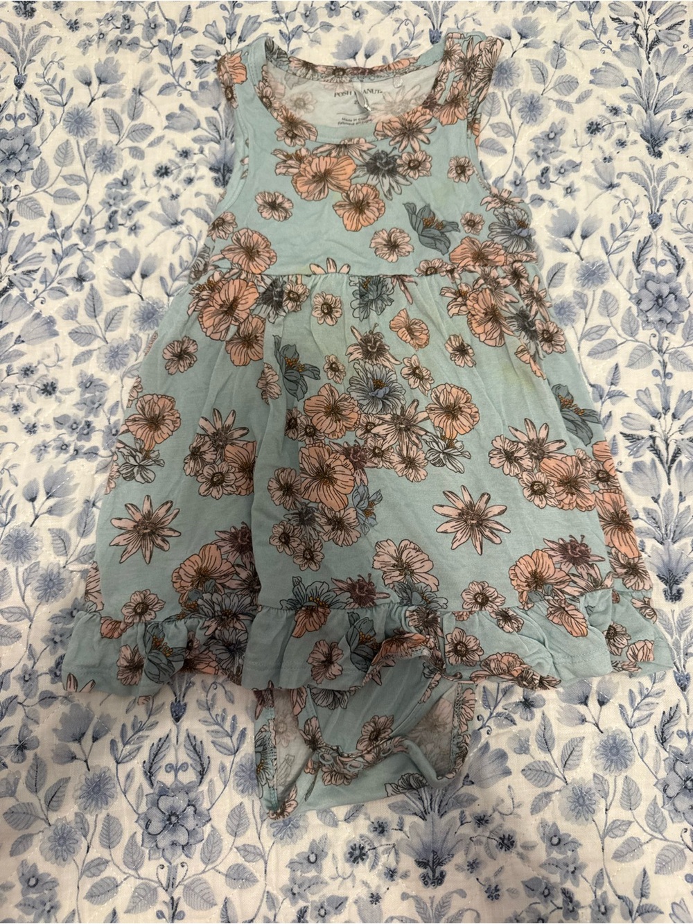 Posh Peanut Floral Sleeveless Bodysuit Dress - Blue & Pink
